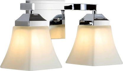 JONATHAN Y 15" Chrome Modern Cottage LED Vanity Light Wall Sconce, Farmhouse Wall Lamp for Bathroom Mirror Kitchen, White Glass Shade, LED Bulb Included (JYL7523B)