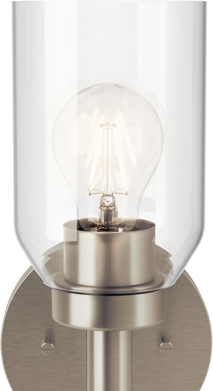 Kichler Madden 1-Light Wall Sconce with Clear Glass in Brushed Nickel, Sloped Ceiling Compatible, for Bathroom or Hallway (14.75" x 5"), 55183NI