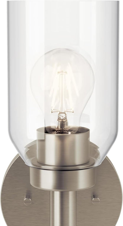 Kichler Madden 1-Light Wall Sconce with Clear Glass in Brushed Nickel, Sloped Ceiling Compatible, for Bathroom or Hallway (14.75" x 5"), 55183NI