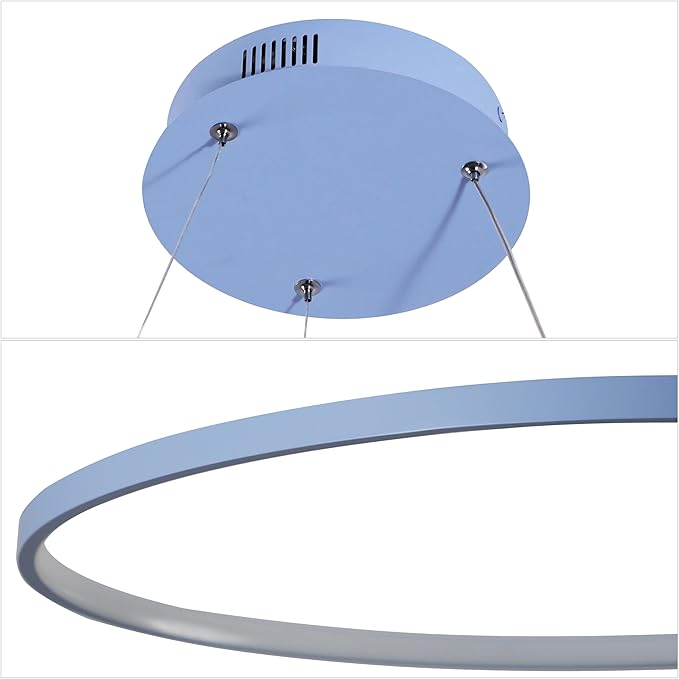 JONATHAN Y 15.75" Blue Modern Integrated LED Pendant Light, Dimmable Round Hoop Chandelier for Kitchen Island, Dining Room, Adjustable Height Metal Hanging Light (JYL7202D)