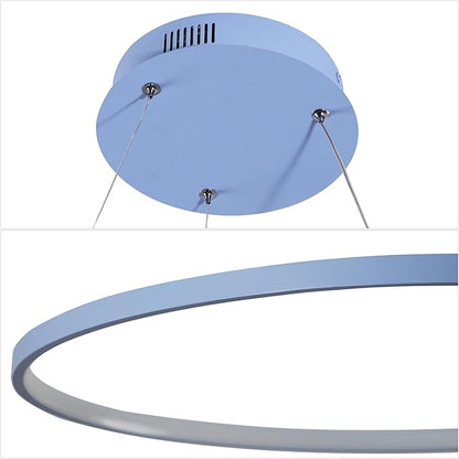 JONATHAN Y 23.75" Blue Modern Integrated LED Pendant Light, Dimmable Round Hoop Chandelier for Kitchen Island, Dining Room, Adjustable Height Metal Hanging Light (JYL7203D)