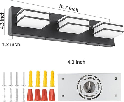 3 Color Temperature Dimmable Bathroom Light Fixtures over Mirror LED Black Vanity Acrylic Stainless Steel Square Shade Lights for Bathroom, ETL Certificated, VL5518