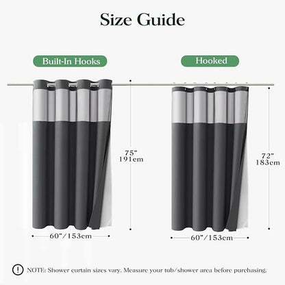 Charcoal Grey Hook Free Waffle Shower Curtain & Snap Liner,60x75 | Less Time to install, 3 in 1 Fabric Shower Curtain and Liner Set with Magnets, Stall, Shower Curtains for Bathroom