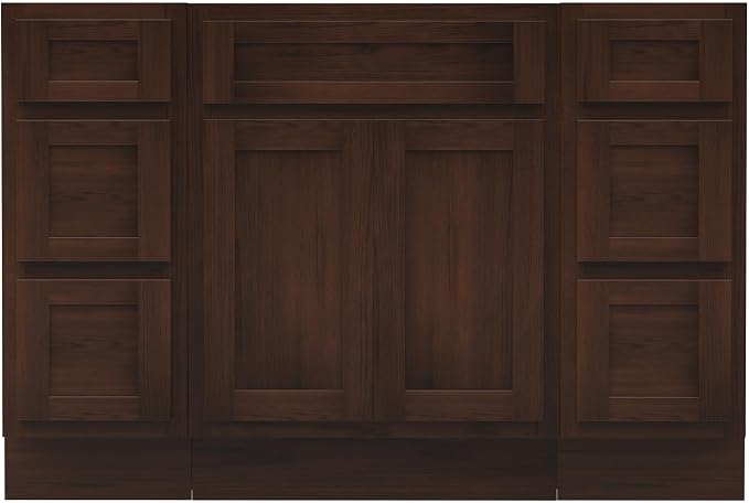 54 Inch Bathroom Vanity Base Only, Single Vanity Cabinet with 5 Dove-Tailed Drawers, Soft-Closing Doors, Brown, Without Top,Small