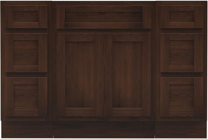 54 Inch Bathroom Vanity Base Only, Single Vanity Cabinet with 5 Dove-Tailed Drawers, Soft-Closing Doors, Brown, Without Top,Small