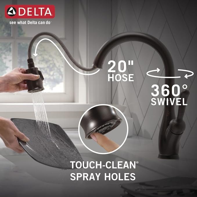 Delta Leland Oil Rubbed Bronze Kitchen Faucet with Pull Down Sprayer, Traditional Single Hole Kitchen Sink Faucet, Single Handle, Venetian Bronze 9178-RB-DST