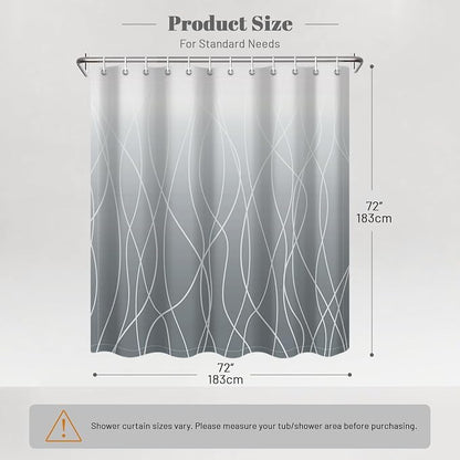 Striped Shower Curtain for Bathroom, Ombre Grey, 72" W x 72" L | with Hooks, Modern Hotel Style, Water Repellent, Washable, Weighted Hem