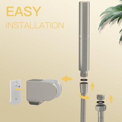 Handheld Shower Head Show Spray Shower Wand Hand Shower Brushed Nickel | High Pressure Showerhead, Hand Held Sprayer, Brass Shower Head, Wall Mounted, 60 In Stainless Steel Shower Hose, Bracket