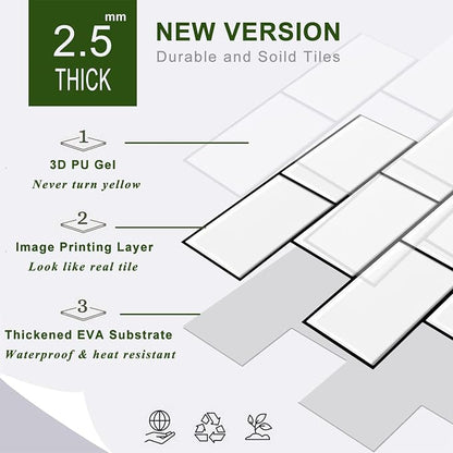 STICKGOO 10-Sheet Backsplash Peel and Stick Subway Tile, Self Adhesive Vinyl Wall Tiles, Stick on Backsplash for Kitchen and Bathroom(Thicker Design, White with Black Grout)