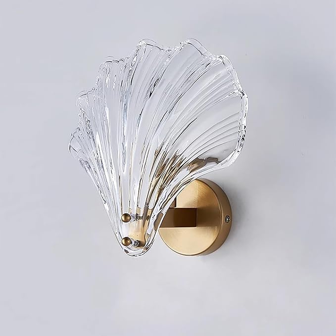 Gold Wall Sconces for Bathroom, Vanity Light Fixtures, Modern Sconces Wall Lights with Clear Shell Shaped Glass Shades, Bathroom Light Fixtures for Living Room, Bedroom, Hallway, mirror, Kitchen, E12
