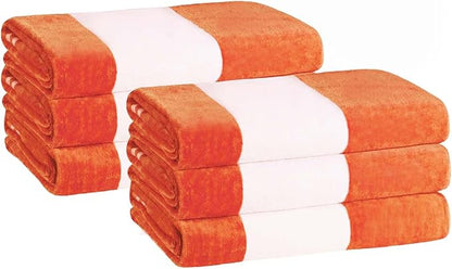 Superior Cotton Striped Beach Towels, Colorful Towels for Adult, Kid, Pool, Swimming, Sand, Travel, Large Oversized, Absorbent, Fast Drying, Bath Basics, Cabana Collection, Set of 6, Orange