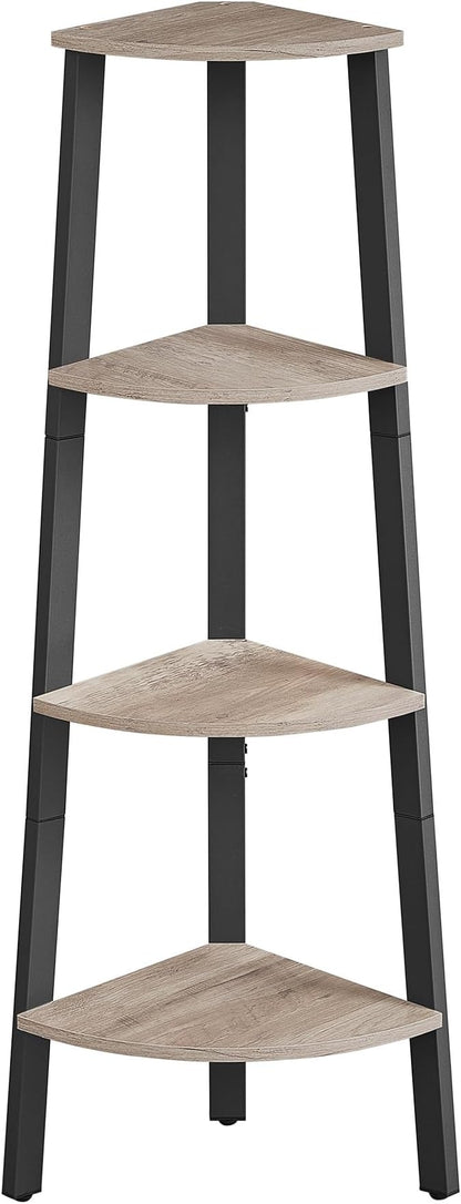 VASAGLE Corner Shelf Stand, 4-Tier Corner Bookshelf, Industrial Ladder Shelf, Plant Stand for Living Room, Office, Kitchen, Greige and Black ULLS034M01