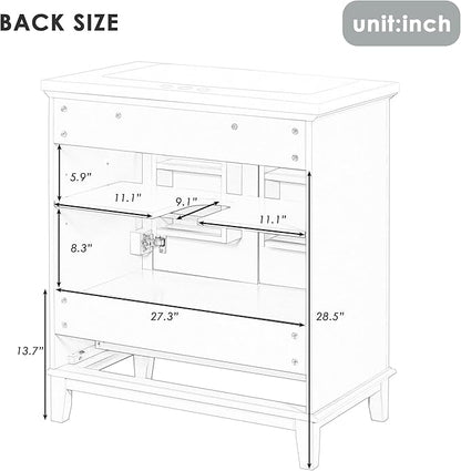 LUMISOL 30" Bathroom Vanity with Sink Set, Modern Single Bathroom Cabinet with Storage Doors and Drawer, Solid Wood Bathroom Vanity with Ceramic Sink, Grey