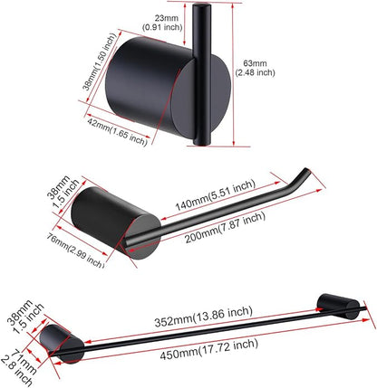 RANDOM Matte Black Bathroom Hardware Set 4 Pieces Stainless Steel Black Towel Bar Set Includ 18 inch Hand Towel Holder Toilet Paper Holder and 2 Towel Hooks Wall Mounted Bathroom Accessories Kit
