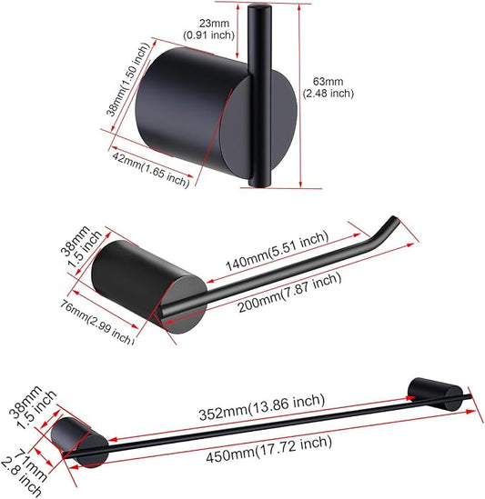 RANDOM Matte Black Bathroom Hardware Set 4 Pieces Stainless Steel Black Towel Bar Set Includ 18 inch Hand Towel Holder Toilet Paper Holder and 2 Towel Hooks Wall Mounted Bathroom Accessories Kit