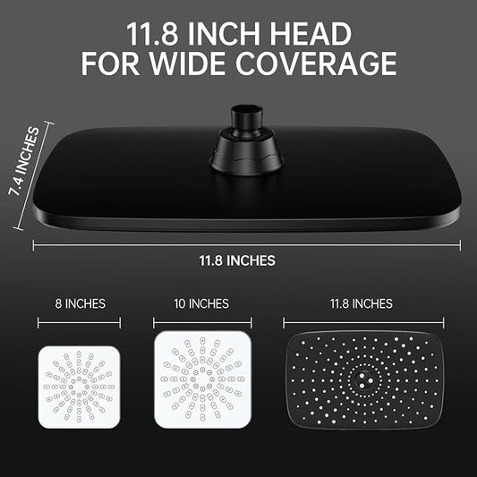 Veken 11.8“ Rain Shower Head with Handheld,Dual High Pressure Shower Heads | Easy Pause,5-mode Hand Held Spray with Hose,Wide Detachable Rainfall,Dual Showerhead Combo,Bathroom Accessories,Decor,Chrome