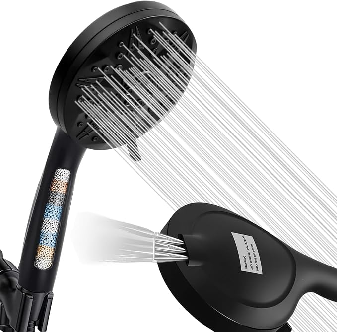 Matte Black Filtered Handheld Shower Head – 10 Spray Modes with Rain & Massage, Built-in Filter, Anti-Clog Nozzles, Power Rinse for Tile & Pets, Easy to Install