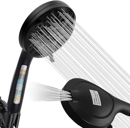 Matte Black Filtered Handheld Shower Head – 10 Spray Modes with Rain & Massage, Built-in Filter, Anti-Clog Nozzles, Power Rinse for Tile & Pets, Easy to Install