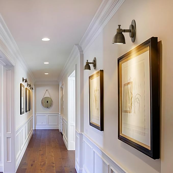 Bronze Small Wall Sconce Hardwired Single - Vintage Brass Mini Bell Light | Adjustable Art Deco Fixture with Dimmable Bulb, for Bedside Reading Bedroom Hallway Kitchen Bathroom Vanity Picture Light