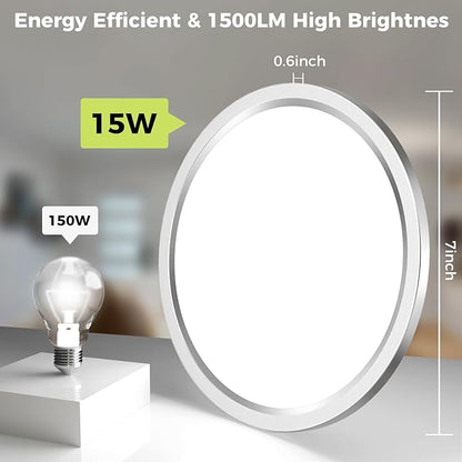 hepside LED Flush Mount Ceiling Light Fixture Brushed Nickel, 7Inch 15W, Dimmable&3000K-6500K Adjustable Low Profile Ceiling Lights, 1500LM Round Lamp for Bathroom, Bedroom, Closet, Kitchen, Hallway