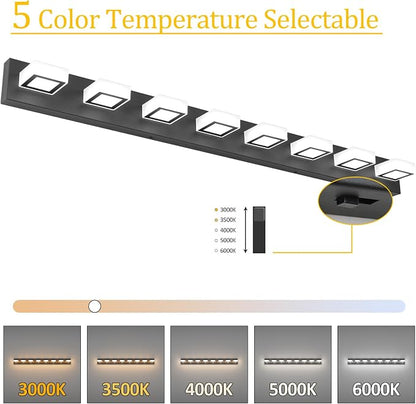 Ralbay 52inch Black Vanity Lights 8 Lights Dimmable 5 Color Temperature Acrylic Modern LED Bathroom Vanity Lighting Fixtures Matte Black