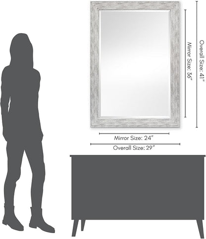 Americanflat 24x36 Wall Mirror - Hanging Mirrors with Durable Frame - Modern Mirror for Bathroom, Bedroom, Living Room - Mirrors for Wall Display and Home Decor - Metallic White with Beaded Texture
