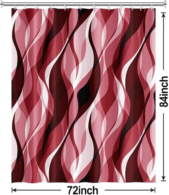 Red Shower Curtain, Modern Abstract Ombre Red Striped Shower Curtain Set for Bathroom Waterproof Shower Curtain with Hooks, 72x84 Inch