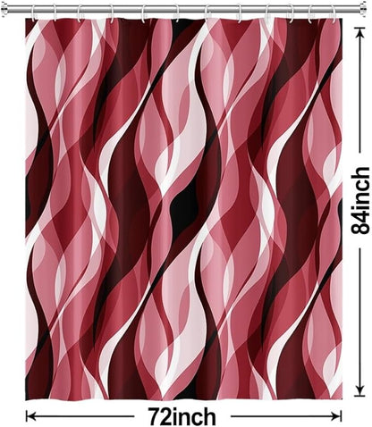 Red Shower Curtain, Modern Abstract Ombre Red Striped Shower Curtain Set for Bathroom Waterproof Shower Curtain with Hooks, 72x84 Inch