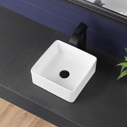 Vessel Sink 13"x13" Rectangular Bathroom Sink Modern White Porcelain Ceramic Above Counter Drop-in Vanity Sink for Bathrooms Art Basin