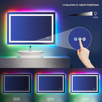 LOAAO 48"X30" RGB LED Bathroom Mirror with Lights, UL Listed | Anti-Fog, Dimmable, RGB Backlit + Front Lighted, Memory Function, Tempered Glass