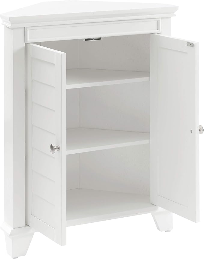 Crosley Furniture Lydia Corner Storage Cabinet and Bathroom Organizer with Shelves, White