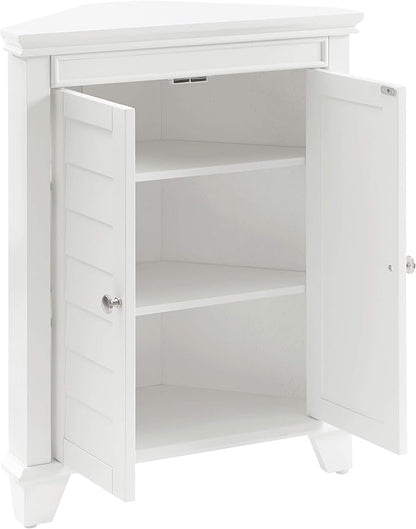 Crosley Furniture Lydia Corner Storage Cabinet and Bathroom Organizer with Shelves, White