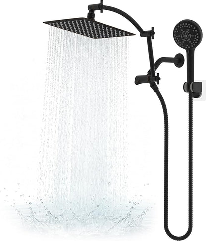Hibbent Metal 10" High Pressure Rain Shower Head Combo, Oil-Rubbed Bronze | cUPC Certified Rainfall Shower Head with handheld 10 Sprays, 16'' Adjustable Extension Arm, 71'' Hose, Showerhead Holder