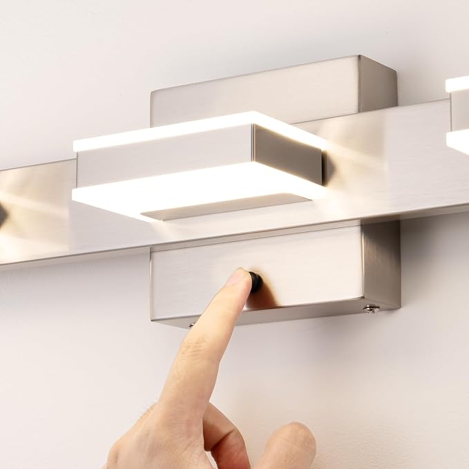 mirrea 20" 3 Light 3CCT LED Brushed Nickel Bathroom Vanity Light Fixture | Over Mirror,3000K/4000K/5000K ,Dimmable,Light Fixtures for Mirror,Rust-resistant,Moisture-resistant,Acrylic shade