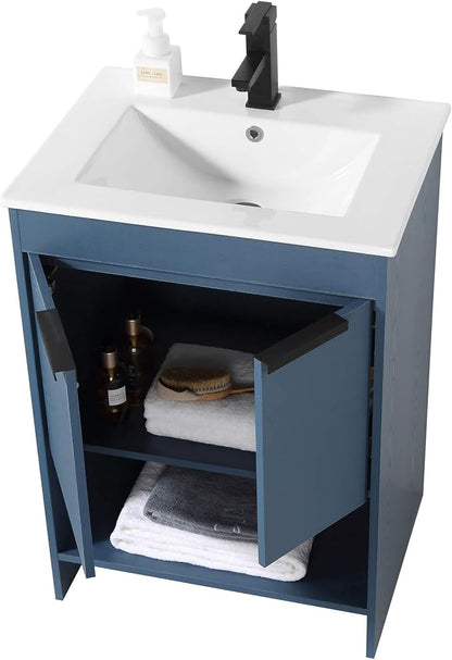 Phoenix 24 Inch Bathroom Vanity with Sink – Modern Design, Soft-Close Doors, Storage Drawers, Durable Build – Navy Blue Vanity for Small Bathrooms (Full Assembly Required)