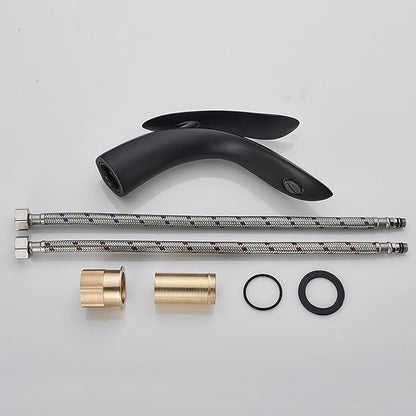 BiaoTeng Black Single-Handle Bathroom Sink Faucets Hot and Cold Brass Black Faucets for Bathroom Sink Single Hole