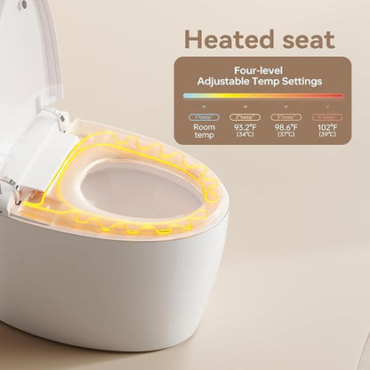 Smart Toilet with Basic Intelligent Function, Elongated Tankless Smart Toilet with Heated Seat, Auto Flush, Foot Kicking Flush, Night Light