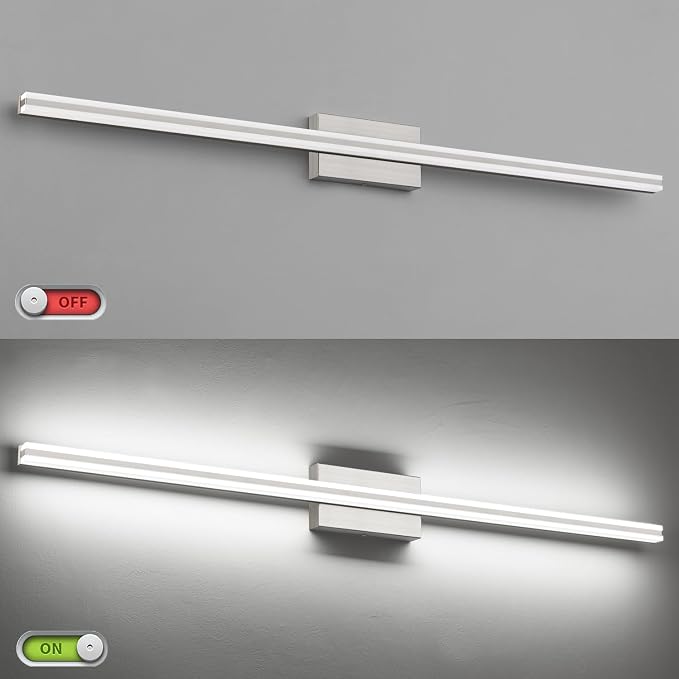 SOLFART Bathroom Vanity Lights Over Mirror 48 Inch Dimmable Brushed Nickel Bathroom Light Fixtures 30W LED Lights S8200-1220mm-NK-D