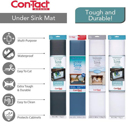 Con-Tact Brand Under Sink Mat, Waterproof Mat for Under Kitchen Sink, Bathroom, and Laundry Room, Non-Adhesive and Durable Shelf Liner, Easy to Clean, 24" x 48", Blue Woven
