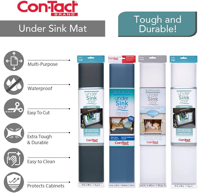 Con-Tact Brand Under Sink Mat, Waterproof Mat for Under Kitchen Sink, Bathroom, and Laundry Room, Non-Adhesive and Durable Shelf Liner, Easy to Clean, 24" x 48", Graphite