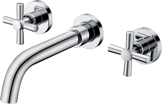 sumerain Wall Mount Bathroom Faucet,Cross 2-Handle in Modern Chrome Finish,Rough-in Valve Included