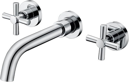 sumerain Wall Mount Bathroom Faucet,Cross 2-Handle in Modern Chrome Finish,Rough-in Valve Included
