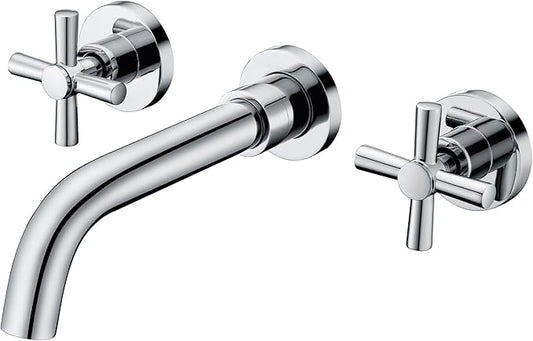 sumerain Wall Mount Bathroom Faucet,Cross 2-Handle in Modern Chrome Finish,Rough-in Valve Included