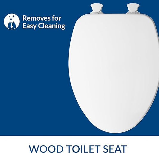 CHURCH Toilet Seat, Easy Clean Hinges Release for Deep Cleans, Durable Enameled Wood Seat, Elongated, White (Pack of 2)