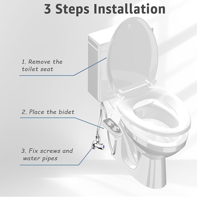 Bidet Attchment for Toilet Grey, Cold Water No-Electric, 3 Wash Modes [Frontal Wash + Rear Wash + Self-Cleaning]，Dual Nozzles Water Pressure Adjustable, Grey