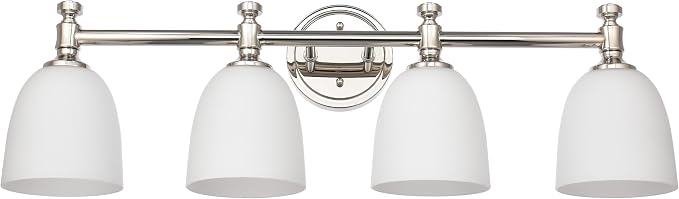 Bathroom Vanity Light, 4-Light Bathroom Light Fixtures Over Mirror, Traditional Vanity Lights for Living Room, Milk White Bell Glass Shades, Standard E26 Base, Polished Nickel