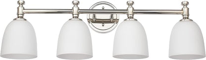 Bathroom Vanity Light, 4-Light Bathroom Light Fixtures Over Mirror, Traditional Vanity Lights for Living Room, Milk White Bell Glass Shades, Standard E26 Base, Polished Nickel
