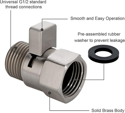 BRIGHT SHOWERS Water Flow Control Valve, Brass Shower Valve with Handle Lever, Flow Regulator Water-Saver Volume, Brushed Nickel