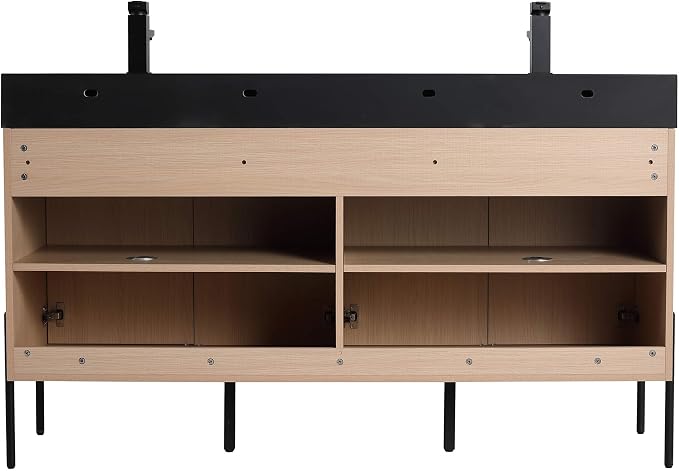 Crownpoint 60 Inch Bathroom Vanity with Sink, Black Double Sink, White Oak Finish, Full Assembly Required, Elegant Bathroom Vanities for Modern Homes