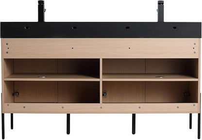 Crownpoint 60 Inch Bathroom Vanity with Sink, Black Double Sink, White Oak Finish, Full Assembly Required, Elegant Bathroom Vanities for Modern Homes